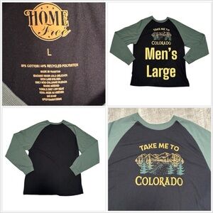 Mens Unisex Home Free Large Take Me To Colorado Raglan Black Green Long Sleeve